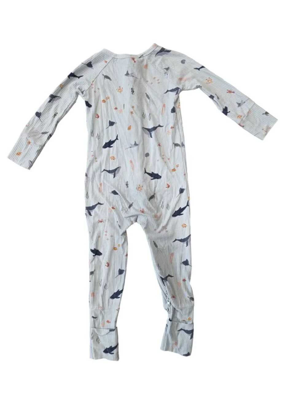 Brave Little Ones Baby Toddler Footed Pajamas 12-18M Zip-Up Ocean Theme Bamboo